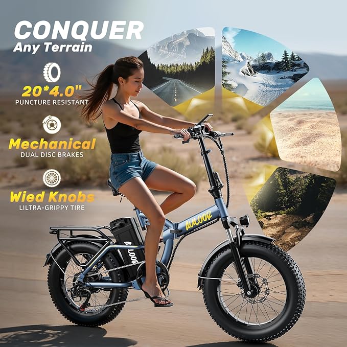 1000W Folding Electric Bike, 48V 20AH Large Removable Battery E Bike,30+MPH, 80 Miles Max Range, 20" Fat TireElectric Bike for Adults, Adult Electric Bicycles for CommuteBeach Snow