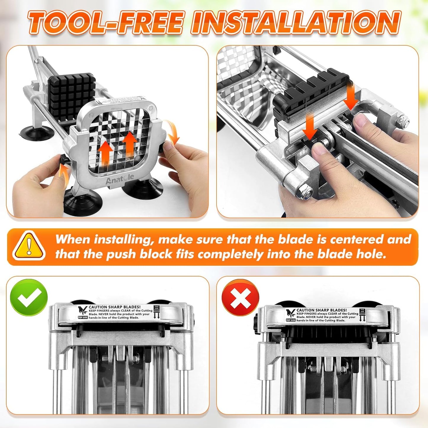 Anatole Professional French Fry Cutter Stainless Steel with 1/4'' 3/8'' 1/2'' Blades Manual Potato Slicer Veggie Chopper Homestyle Dicer for Onions Carrots Cucumbers