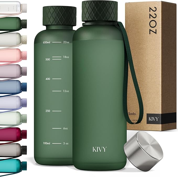 KIVY Slim Water Bottle 22oz [Lightweight & Shatterproof] - Small Drinking Waterbottle - Tritan Bottle Without Straw for School, Sport & Travel - Drinking Bottle Dishwasher Safe, BPA Free