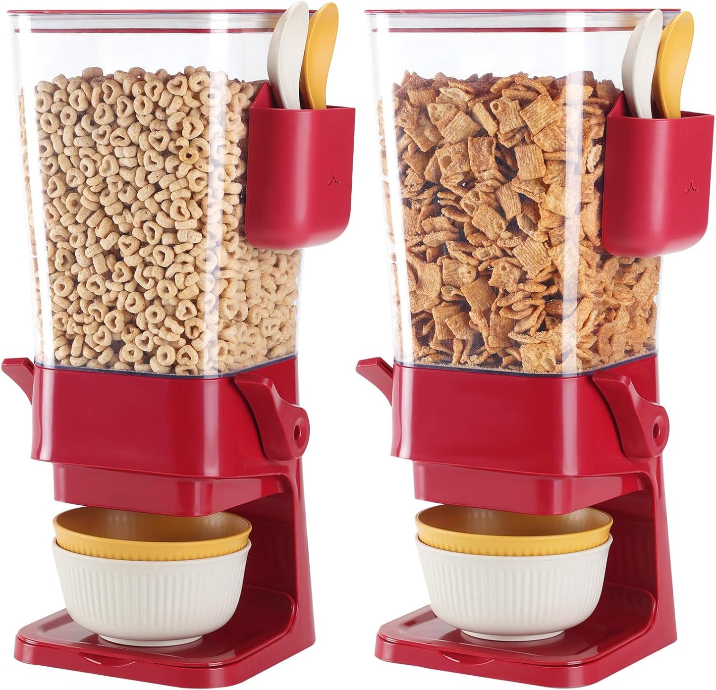 Cereal Dispenser Countertop Red 2 Pack with Creal Bowls Spoons Cutlery Box, Cereal Containers Storage - Not Easy to Crush Food, Dry Food Dispenser For Pantry Candy Snack