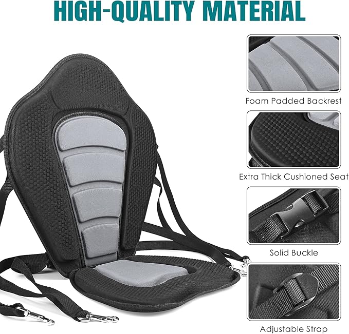 Solomone Cavalli Deluxe Padded Kayak Seat with Storage Bag, Adjustable Cushions for Canoe Fishing Boat Paddle Board Sit-On-Top Kayaks, Universal Size with Back Support