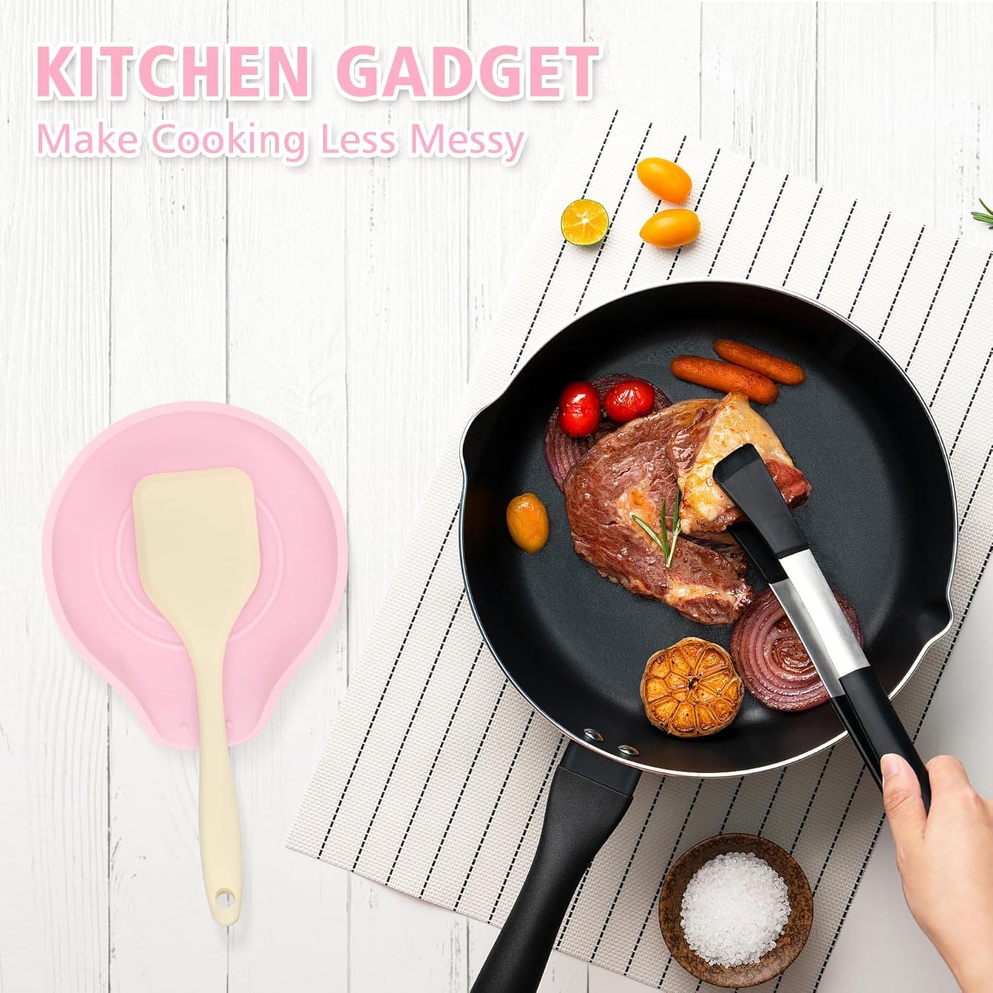 Silicone Spoon Rest for Stove Top - BPA-Free, Heat-Resistant Spoon Holder - Spoon Rest for Kitchen Counter - Large Cooking Utensil Rest for Spoons, Spatulas, Ladles or Tongs - Pink