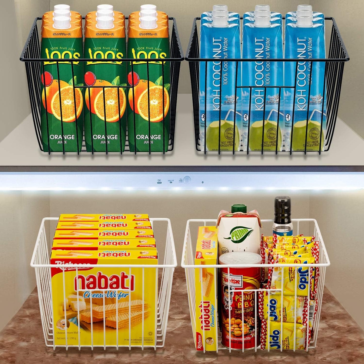 SANNO Freezer Baskets Freezer Wire Storage Basket, Organizer Food Storage Bin with Handles for Cabinets, Pantry, Closets, Bedrooms 11.8" x 11.8" x7"