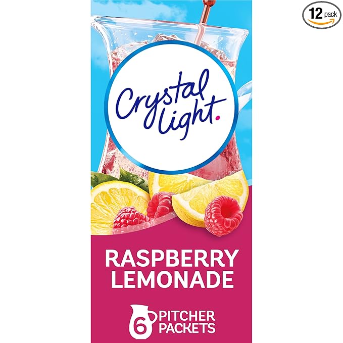 Crystal Light Raspberry Lemonade Artificially Flavored Powdered Drink Mix, 72 ct Pack, 12 Canisters of 6 Pitcher Packets