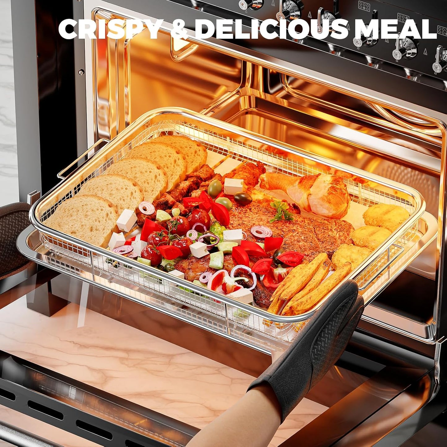 Air Fryer Basket for Oven, Air Fryer Basket and Stainless Steel Baking Tray Pant Oven Air Fryer Pan Rack for Cooking Baking Dishwasher and Broiling (18.7"x12.8")