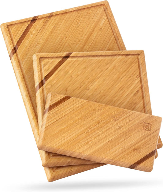 Chorus Bamboo Cutting Board Set with Juice Groove (Set of 3) - Luxury Organic Wood Chopping Board for Kitchen, Wooden Cutting Board for Meat (Butcher Block), Vegetables, Cheese