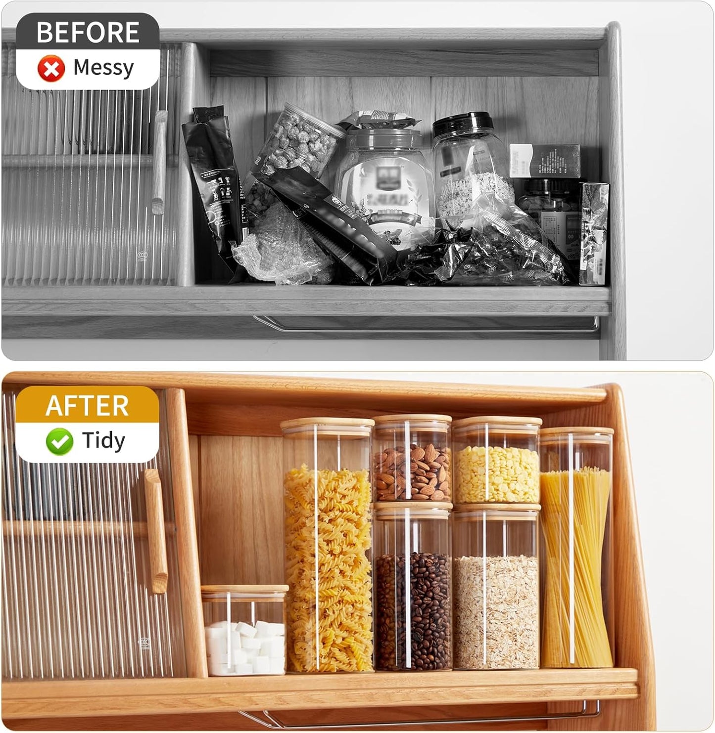 Glass Food Storage Jars with Lids[Set of 3], Perfect for Pasta, Cookies, Nuts, Coffee, Cereal, Flour, and More, Organize Your Kitchen and Pantry with these BPA-Free Glass Canisters