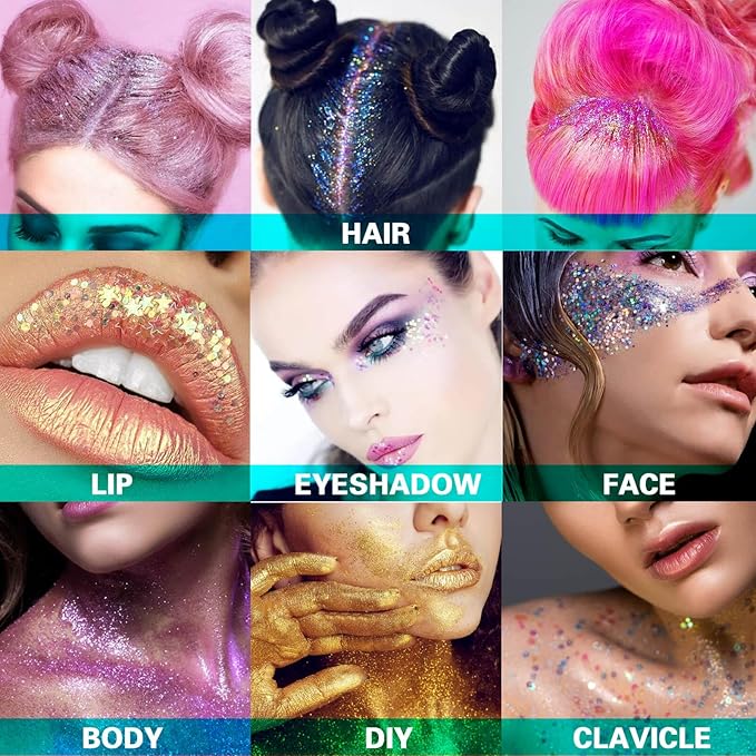 MEICOLY Blue Face Body Glitter,Halloween Face Glitter Gel,Festival Rave Accessories,Patriotic Veterans Day Independence Day 4th of July Pride Face Paint Makeup,Sparkling Mermaid Body Glitter for Women