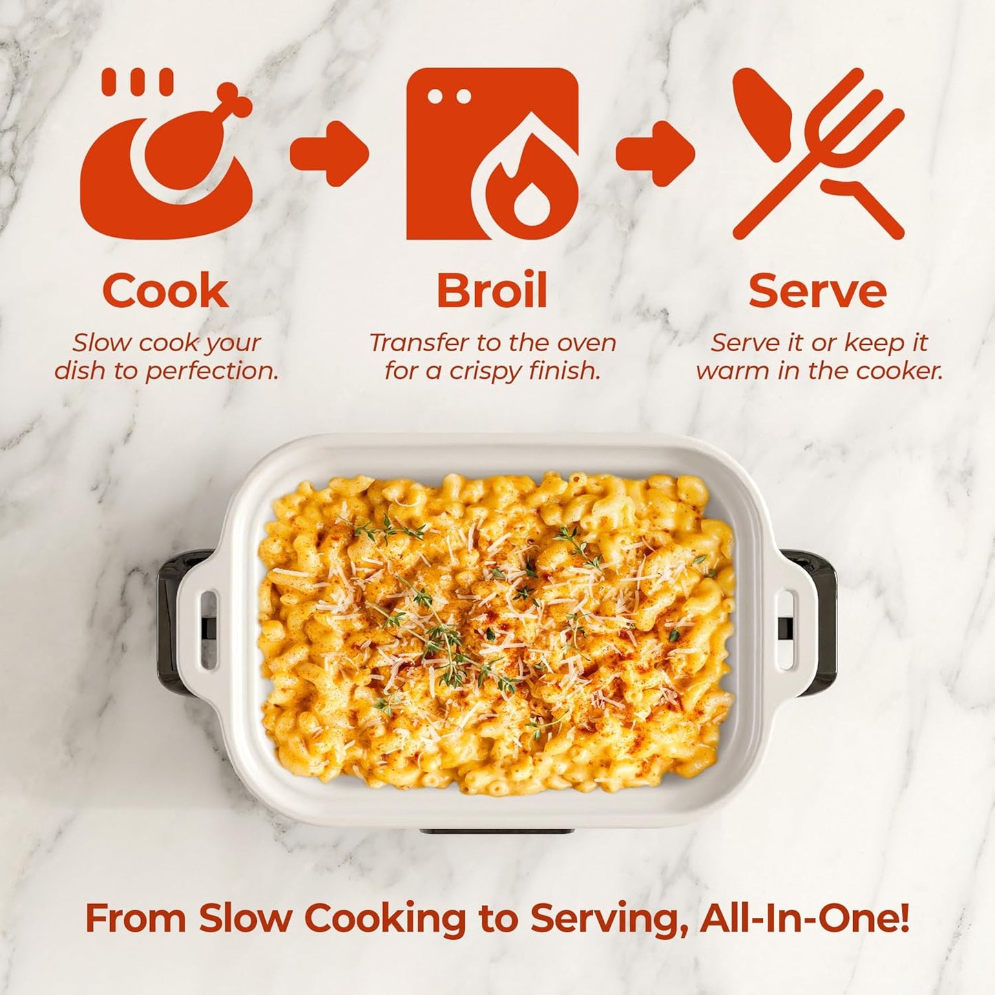 Magnifique 4 Quart Casserole Digital Slow Cooker, Premium Ceramic Bakeware for Oven, Dishwasher Safe Baking Dish, Red