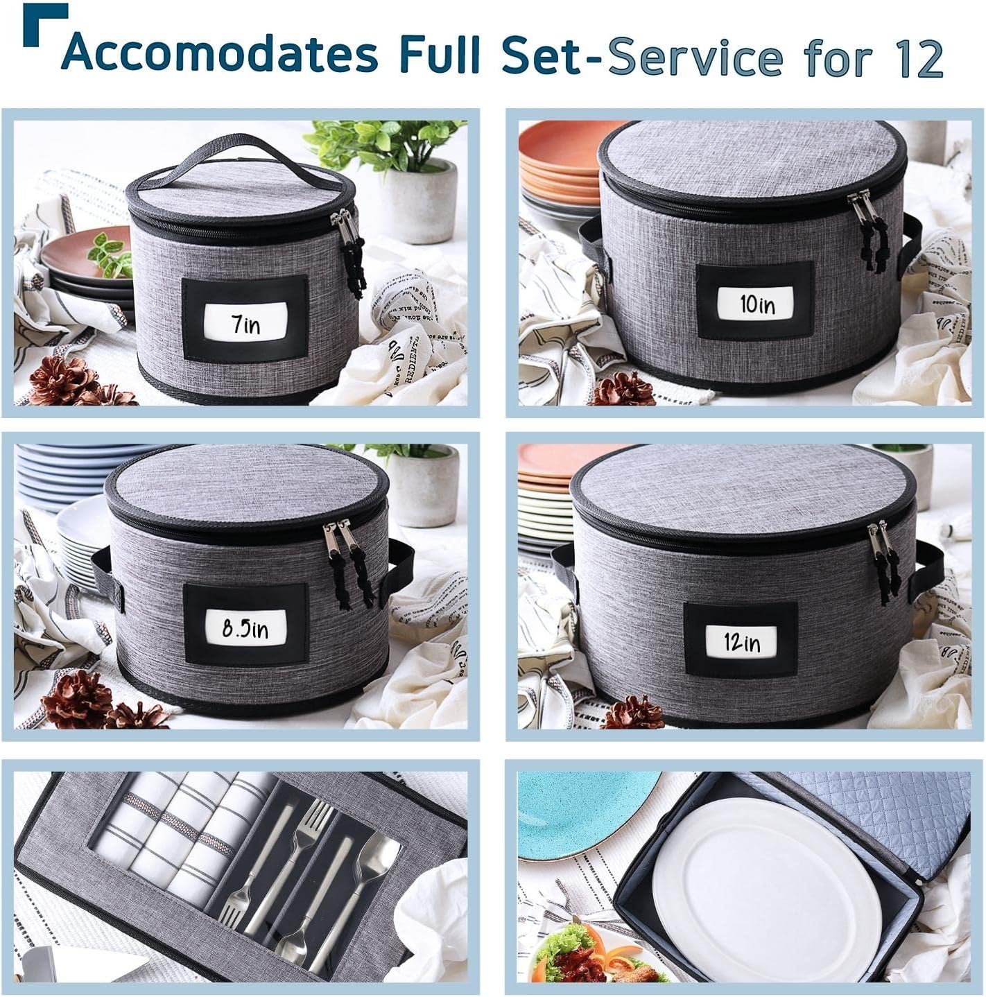 Fine China Hard Shell Dish & Utensil Storage Containers - 6 Piece Stackable Plate Storage with Dividers for Moving & Seasonal Use