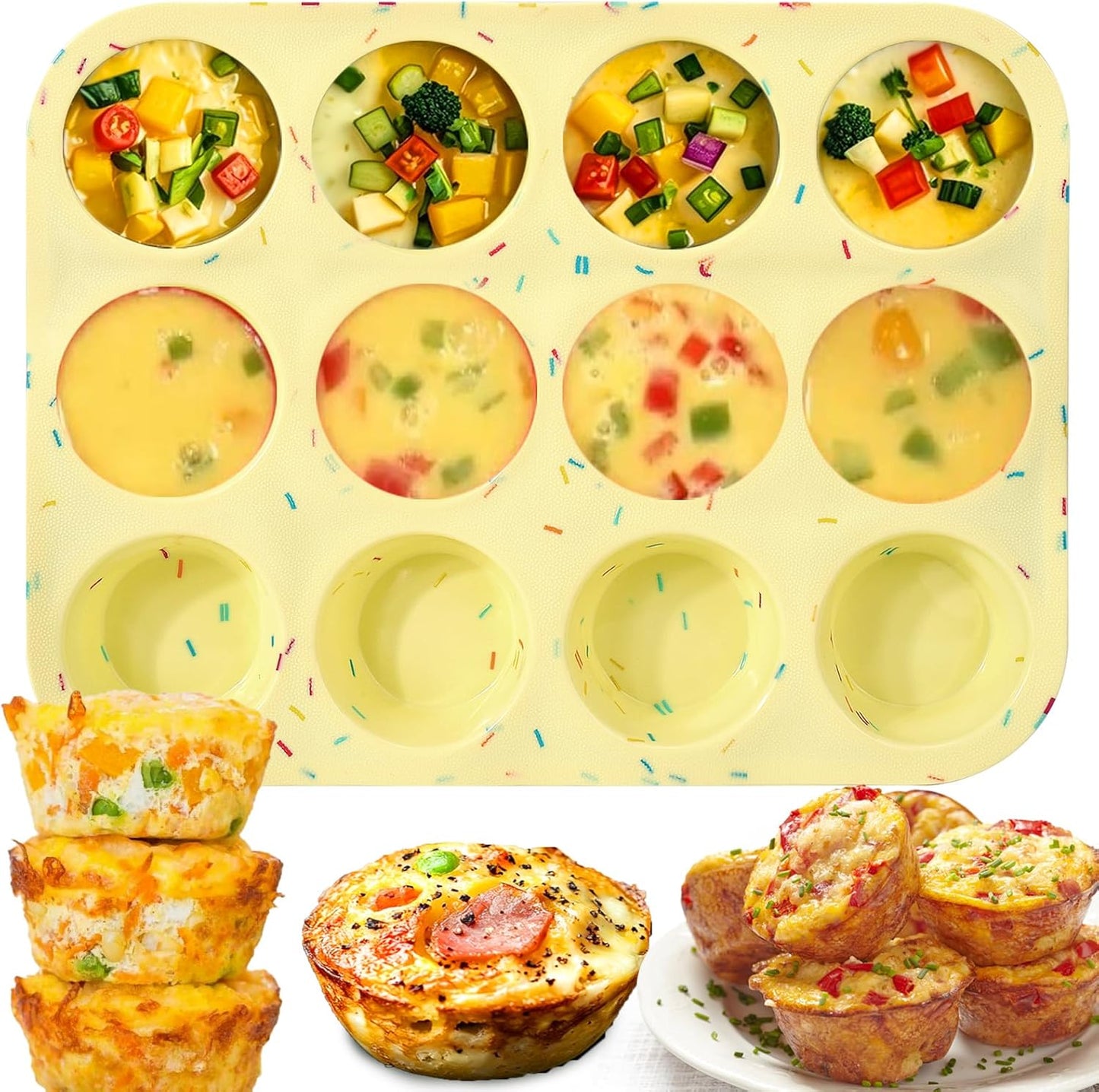 Palksky Silicone Molds, 12-Cavity Muffin Pan for Baking, Silicone Molds for Tarts, Egg Bites, Nonstick Baking Mold