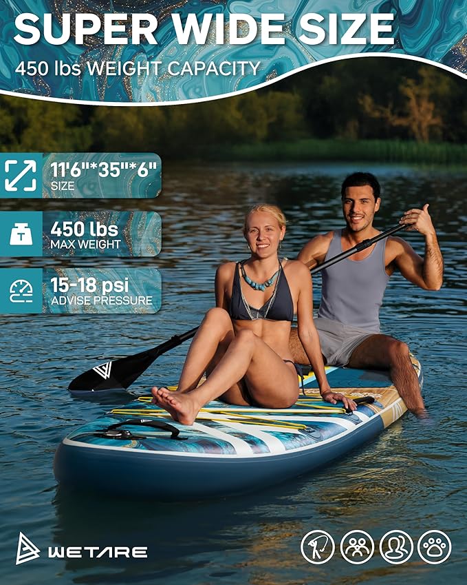 11'6"x35" Inflatable Paddle Board, 450lbs Extra Wide Stand Up Sup Board for Adults, Blow Up Paddleboard Kayak Non-Slip Stable Deck Boat for Yoga Fishing Surf