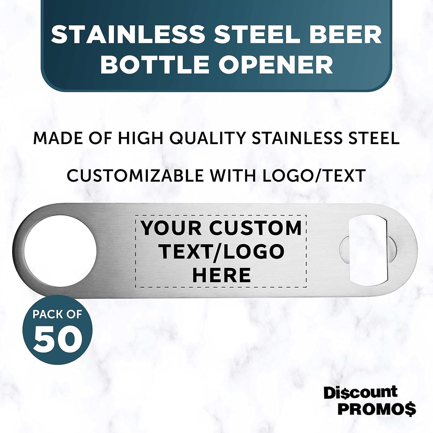 Custom Stainless Steel Beer Bottle Openers Set of 50, Personalized Bulk Pack - Bartender Kit, Bar Accessories, Perfect for Parties, Indoor & Outdoor Events - Silver