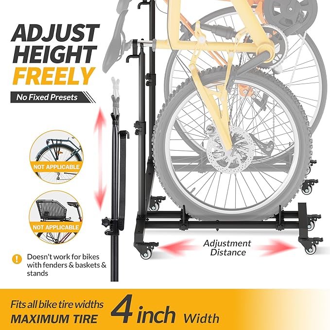 Vertical Bike Stands (2 Pack)，Standing Bike Rack for Garage Floor，Upright Bicycle Floor Stand Indoor Bike Holder with Adjustable Height for Garage & Apartment - for Wheels Sizes up to 29”