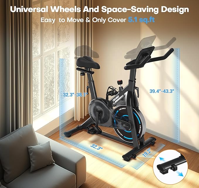 Exercise Bike, CHAOKE Quiet Magnetic Resistance 300LB Capacity Stationary Bike for Home with App Compatible, Indoor Bike with Comfortable Seat and Digital Display