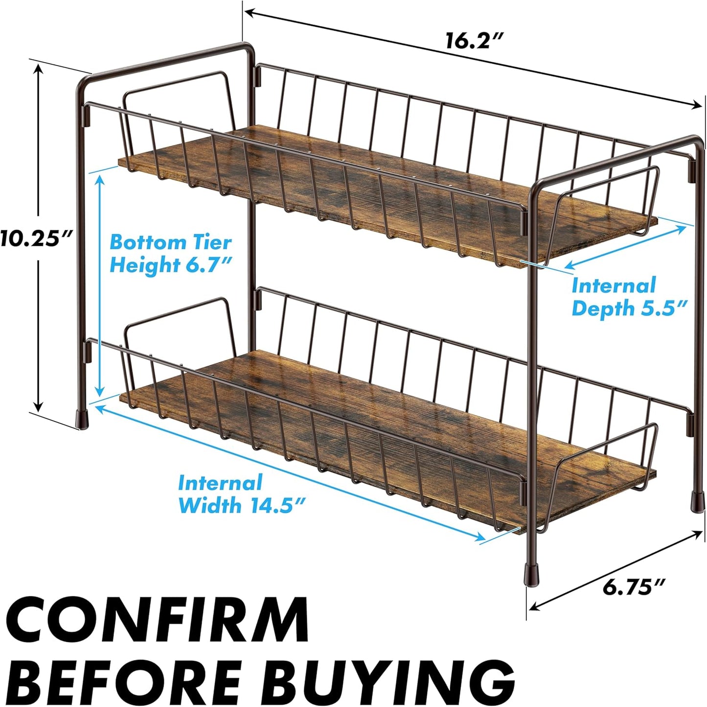 Simple Houseware Countertop Spice Rack 2-Tier Kitchen Spice Organizer Storage Shelves, Bronze