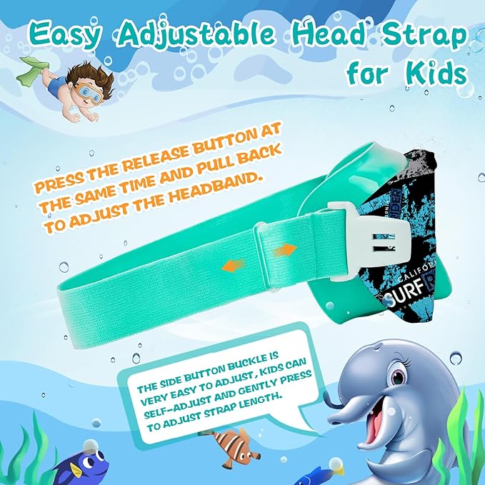 Kids Swim Goggles with Nose Cover, 180° Panoramic Snorkel Mask with Anti-Fog & Anti-Leak Design, Comfort Fabric Strap UV Protection Lens for Boys Girls Ages 3-15