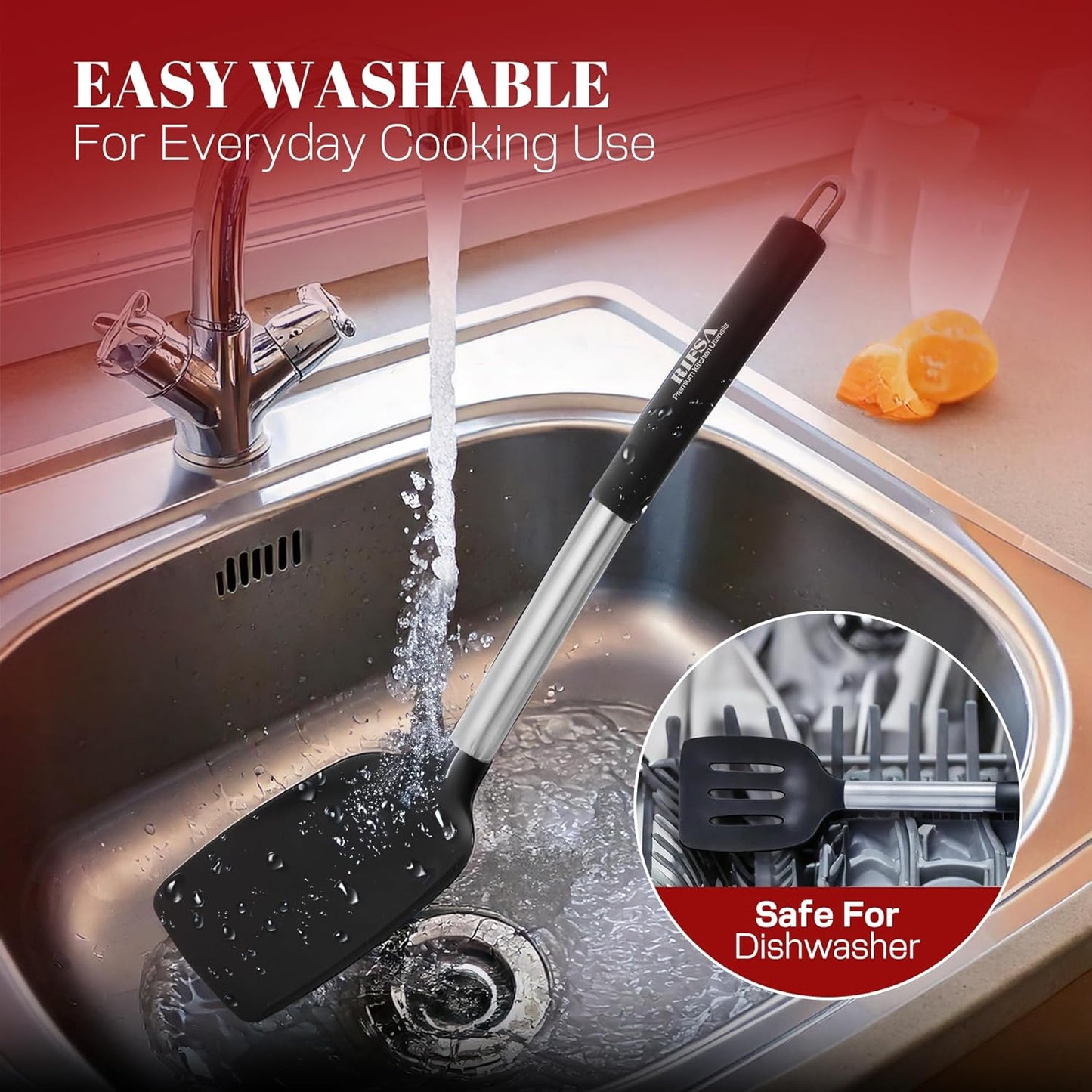 Silicone Spatula Set - Pack of 2 Non Stick Slotted Kitchen Spatulas, Heat Resistant Silicone Turner for Frying, Baking, BPA-Free, Slotted Spatula for Nonstick Cookware