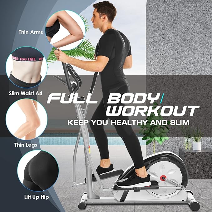 ANCHEER Elliptical Exercise Machine, Elliptical Training Machines with Pulse Rate Grips and LCD Monitor, Elliptical Machine for Home with 8 Resistance Levels Smooth Quiet Driven, Max 350Lbs