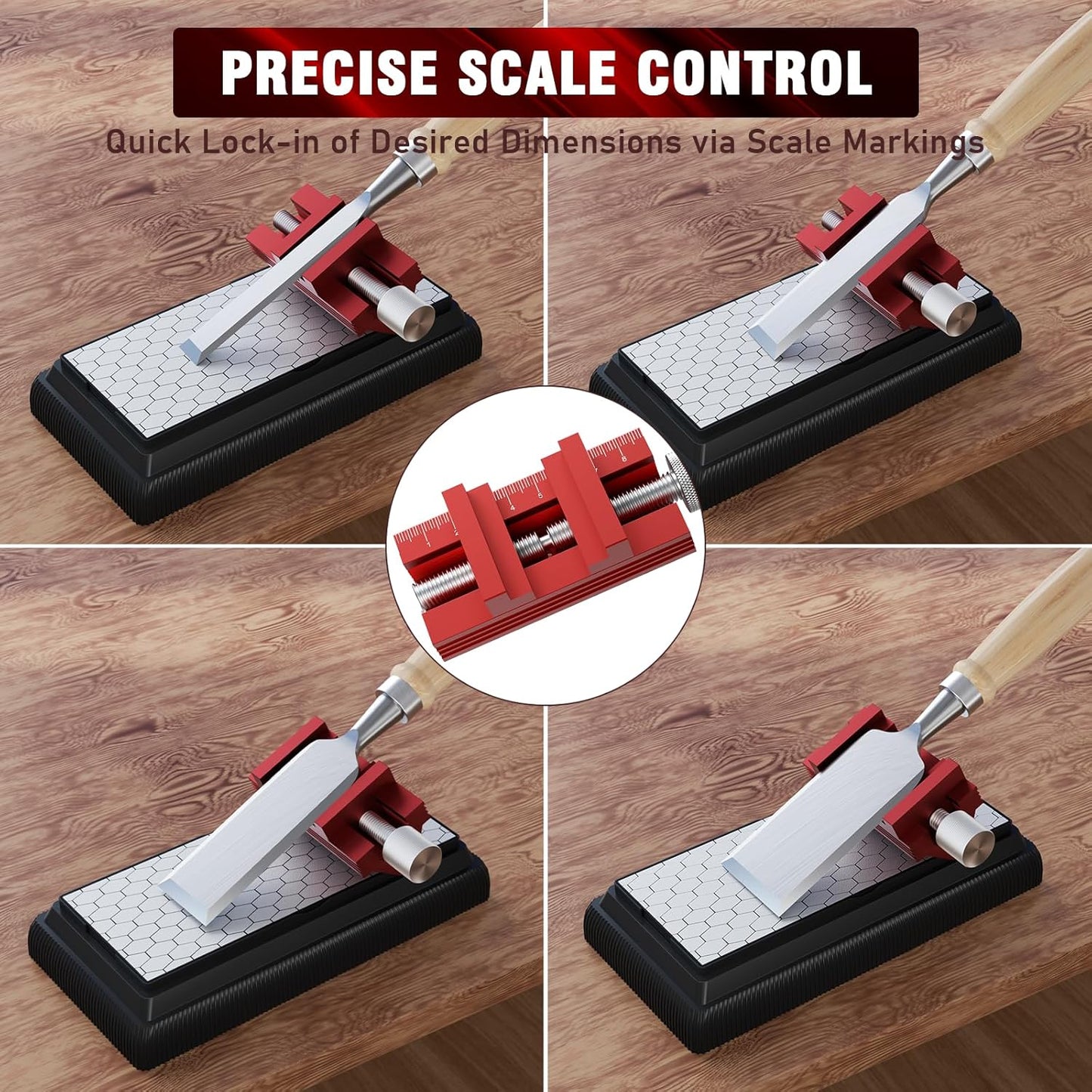 Honing Guide with Whetstone for Woodworking,Sharpening Jig Center Upgraded Honing Tool and Diamond Chisel Sharpening Stone Set Kit for Knife, Short Chisels and Planes, Fine/Coarse Plate, 400/1000/Grit