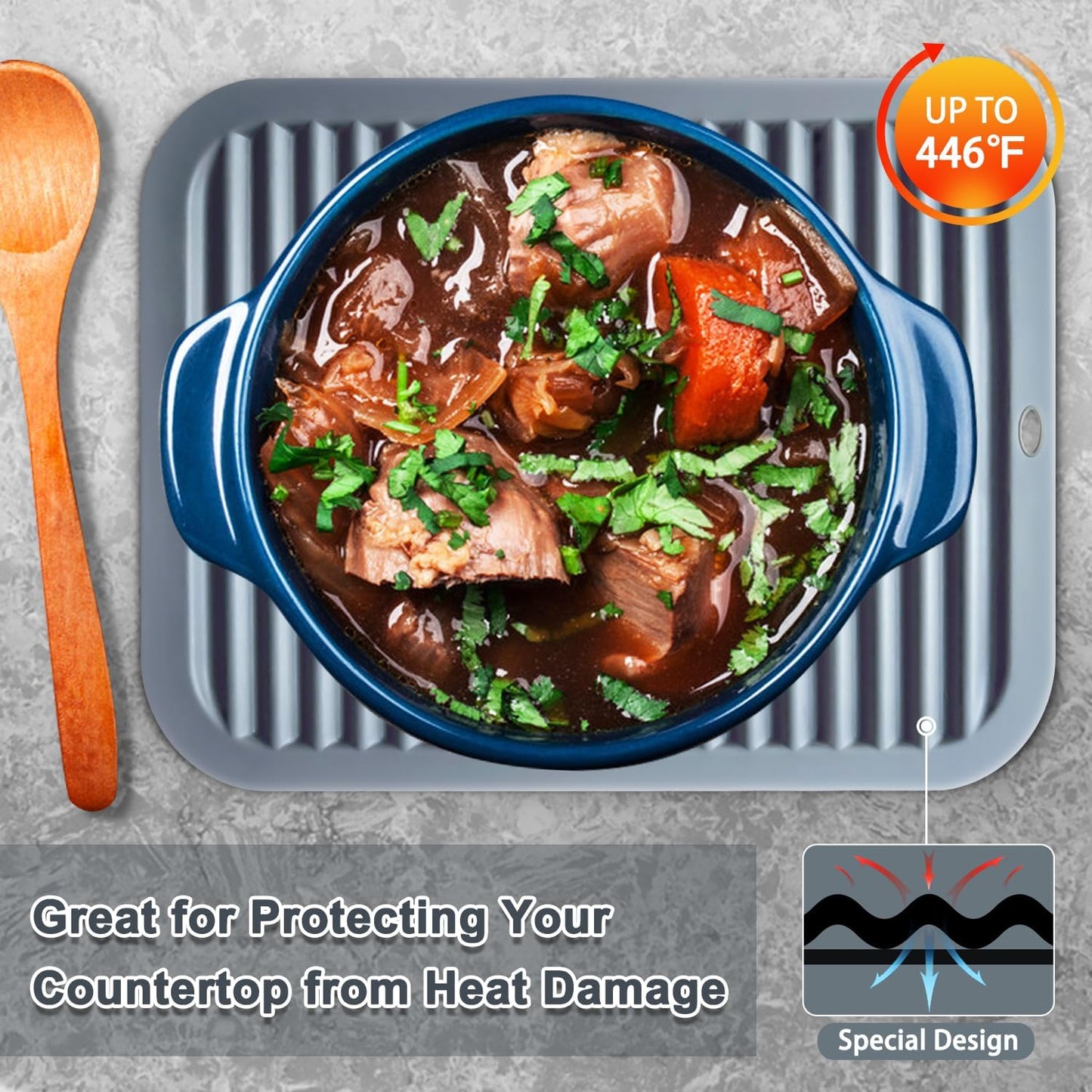 Walfos Silicone Trivets for Hot Pots and Pans - Heat Resistant Hot Pads for Kitchen Counter- 4 Pcs Multi-Purpose & Versatile Trivet Mat - Long-Lasting & Flexible Silicone Hot Pad（Gray）