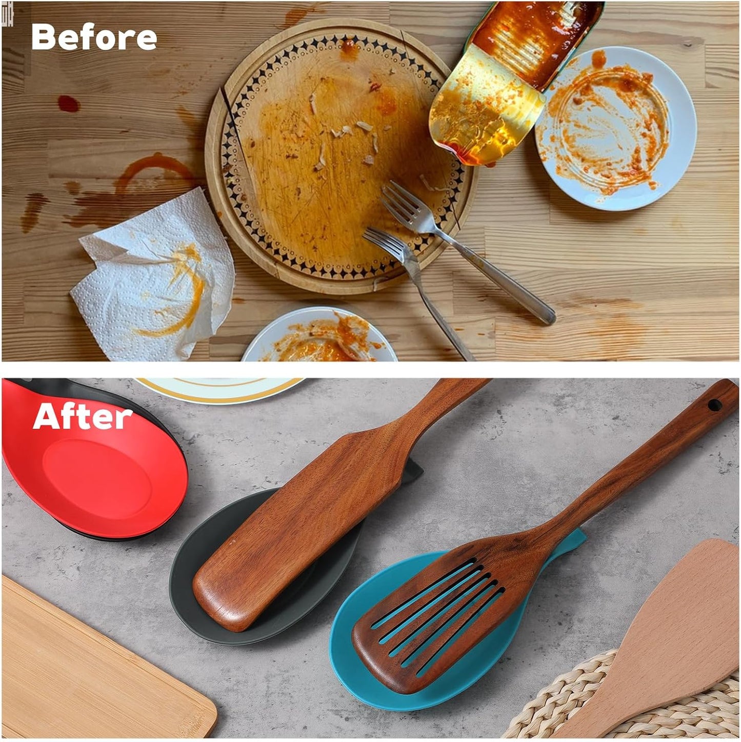 Ouligay Silicone Spoon Rest 4 Pack Spoon Holder for Stove Heat Resistant Ceramic Spoon Rest for Stove Top Spatula Rest for Spoons, Spatulas, Ladles or Tongs Colorful Kitchen Gadgets