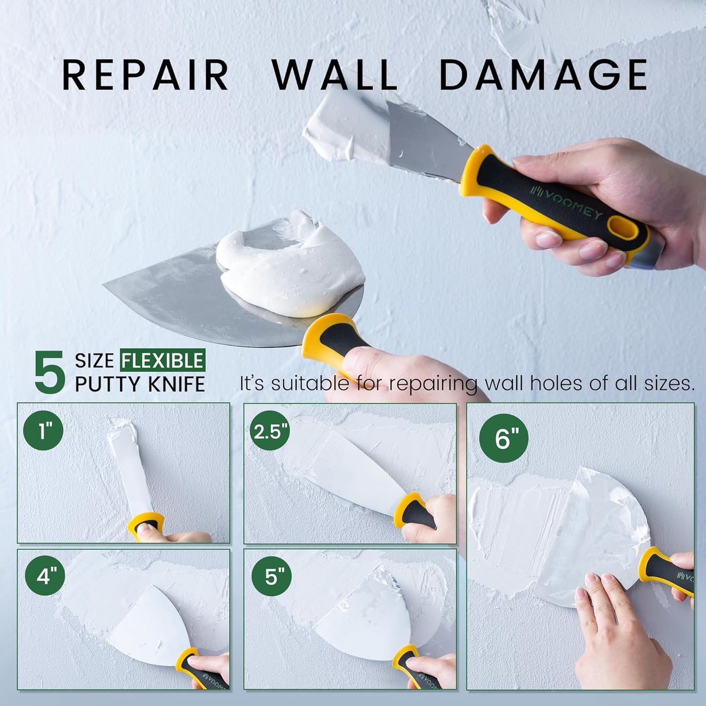 VOOMEY Putty Knife Set, 420 Stainless Steel Paint Scraper Tools,Taping Knives 6pcs, Drywall Knife Set Used for Renovating Old Walls, Applying Putty, Removing Wallpaper