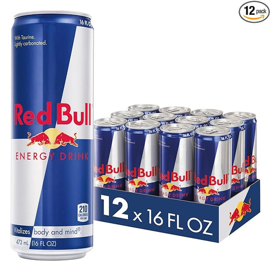 Red Bull Energy Drink with 151mg Caffeine plus Taurine & B Vitamins, 16 Fl Oz, Pack of 12 Cans