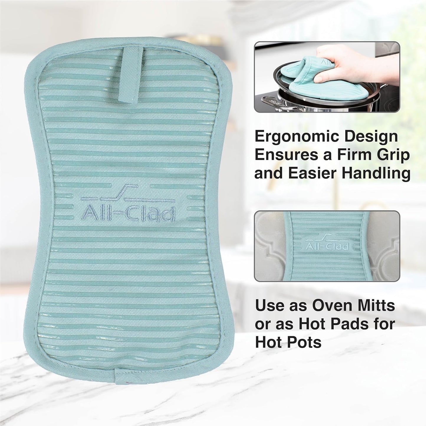 All-Clad Premium Pot Holder & Heating Pad, (2-Pack) Heat Resistant to 500 Degrees, 100% Cotton 10"x6.25" for Kitchen and Barbeque, Rainfall