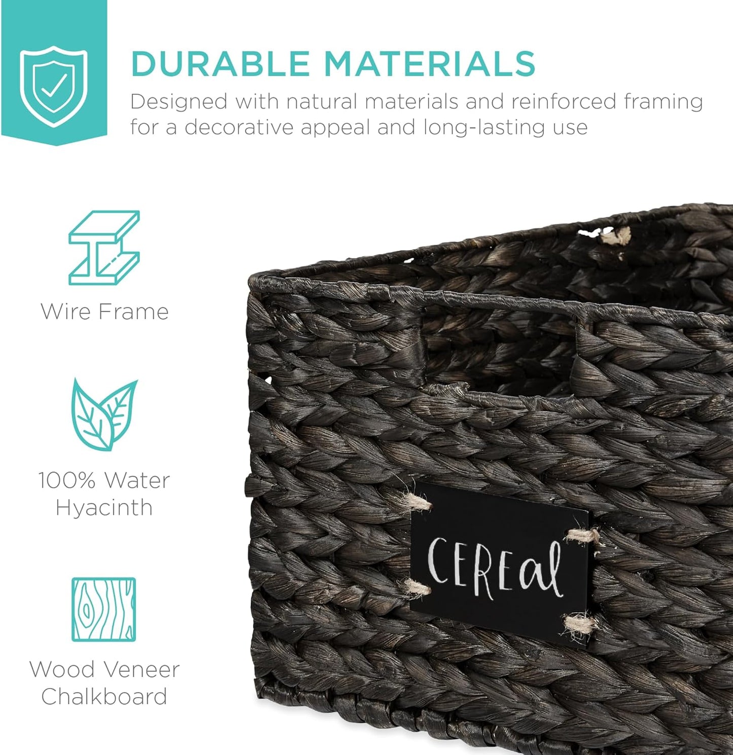 Best Choice Products Pantry Baskets Set of 2 16x12in Water Hyacinth Storage Baskets, Woven Wicker Kitchen Organizers with handles w/Chalkboard Label Chalk Marker - Black