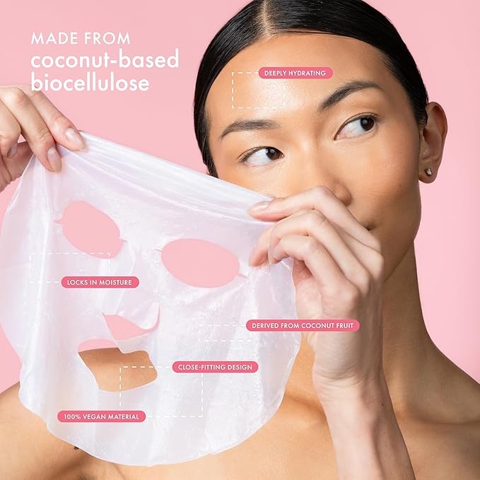 ESW Beauty Strawberry Coco Rosé Soothing Face Mask - Hydrating, Calming, Vegan Face Mask with Coconut Water, Green Tea, & Strawberry Extract for Sensitive Skin