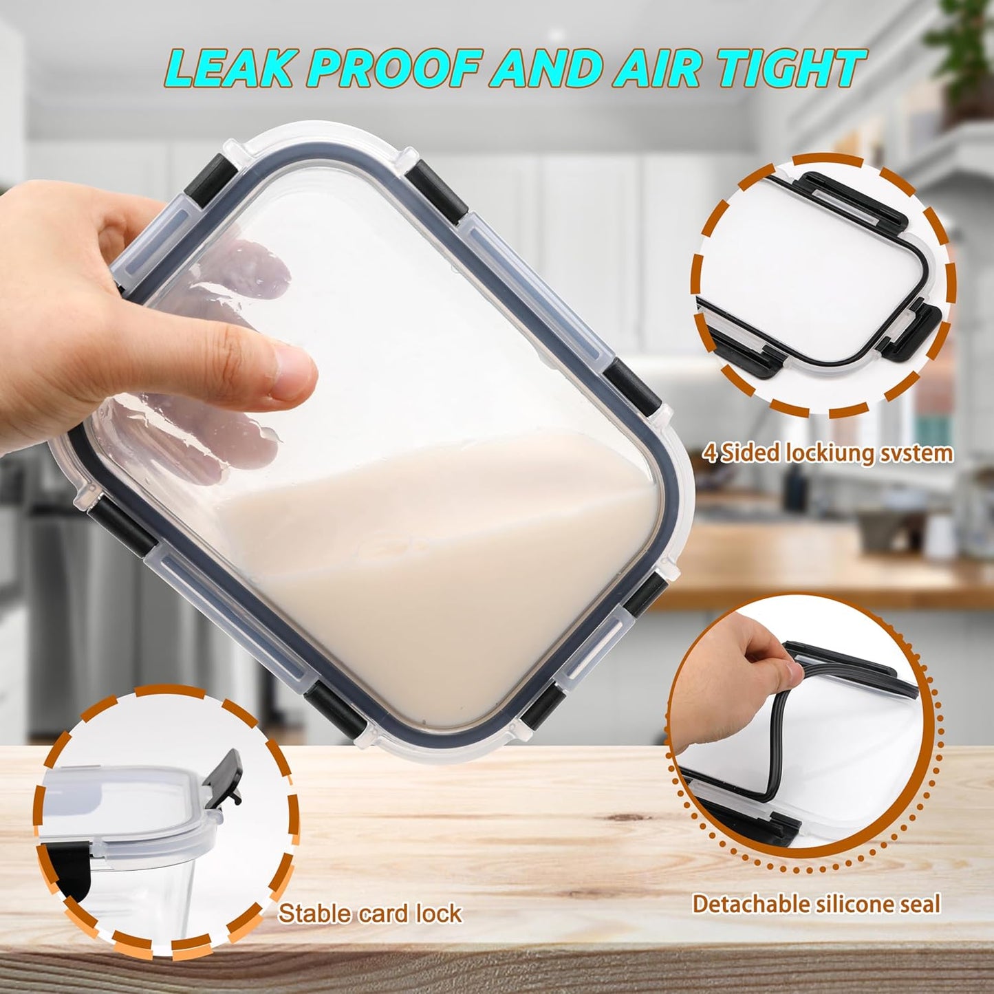 kakw12 Packs Glass Food Storage Containers,Glass Meal Prep Container for Lunch,can be used in the Microwave, Oven, Freezer and Dishwasher,with Upgraded Snap Locking Lids. (12 Packs)