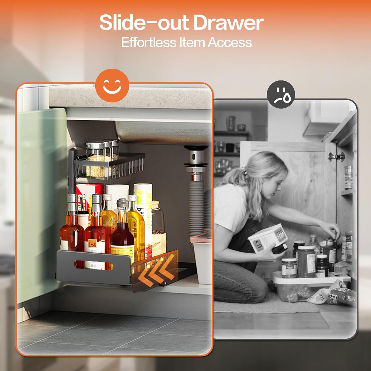 VUSIGN Under Sink Organizer, 2 Tier Pull Out Bathroom Cabinet Organizer, Under Kitchen Sink Organizers and Storage, Under Sink Shelf,1 Pack, Black