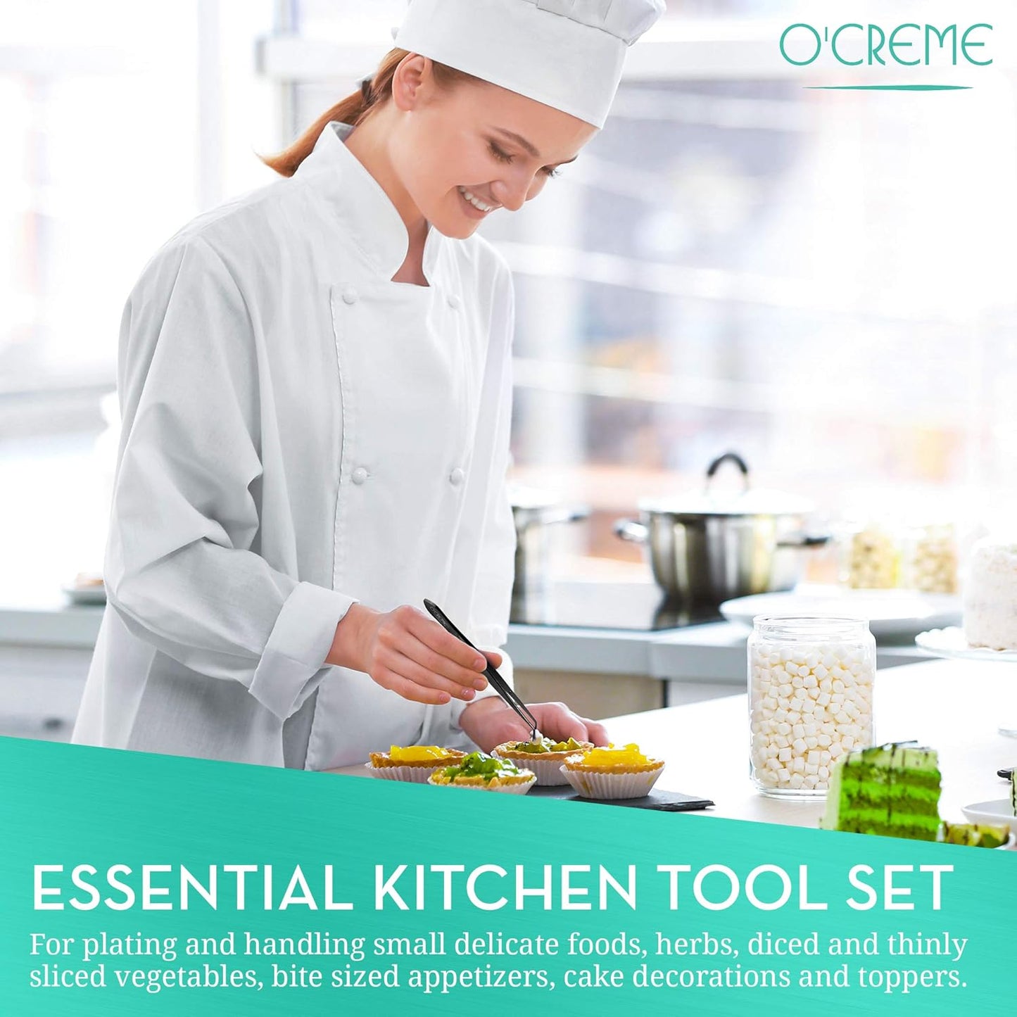 O'Creme Stainless Steel Precision Kitchen Tweezer Tongs 6.25" with Fine Tip (Blue)