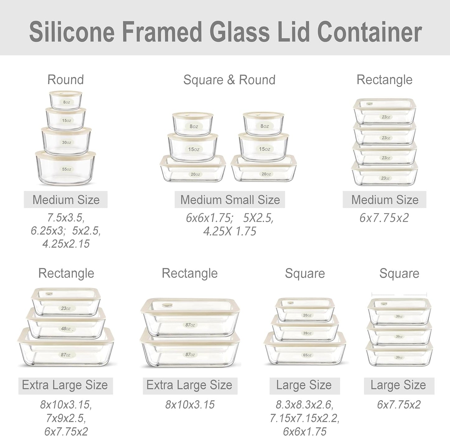 Urban Green Glass Food Container Set with Glass Lid, 4 Pack, Food Storage Containers Set, Airtight, LeakProof, 100% Plastic Free, Meal Prep Containers (White Color)