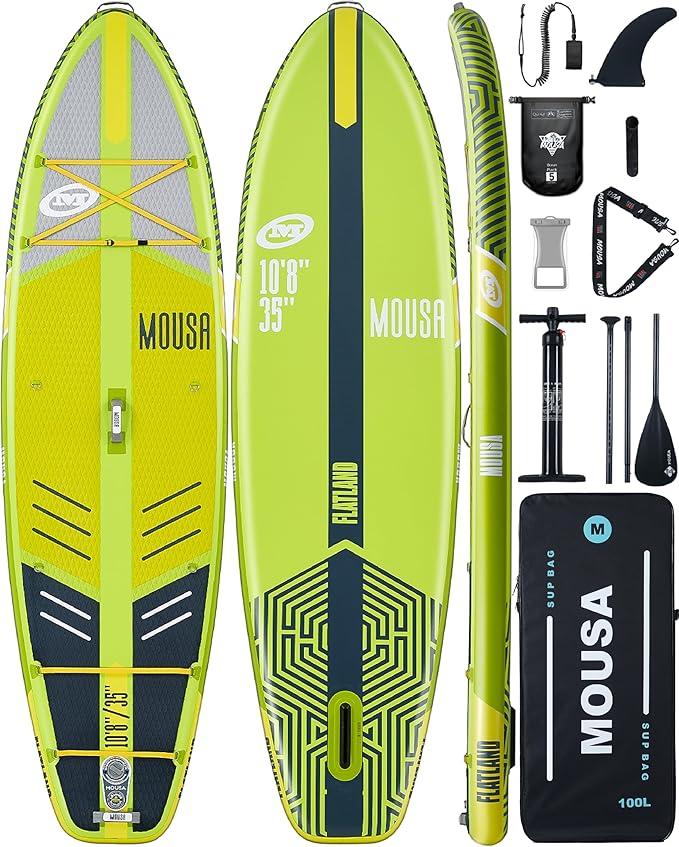 MOUSA 10‘8/11'×35" Extra Wide Inflatable Stand Up Paddle Board, Stable Paddleboard SUP for 2 People/Family, Anti-Slip Full EVA Deck, 3 Handles, 100L Backpack, All-Round Sup Board, Big Fin