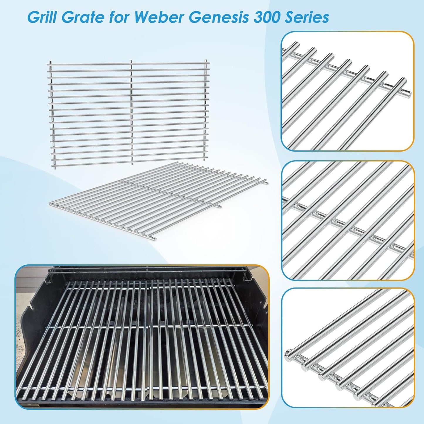 7528 7524 19.5" Grill Grates for Weber Genesis 300 Series Genesis E310 E320 E330 S310 S320 S330 EP310 EP320 EP330 for Weber Genesis 300 Grill Parts, 7MM Stainless Steel