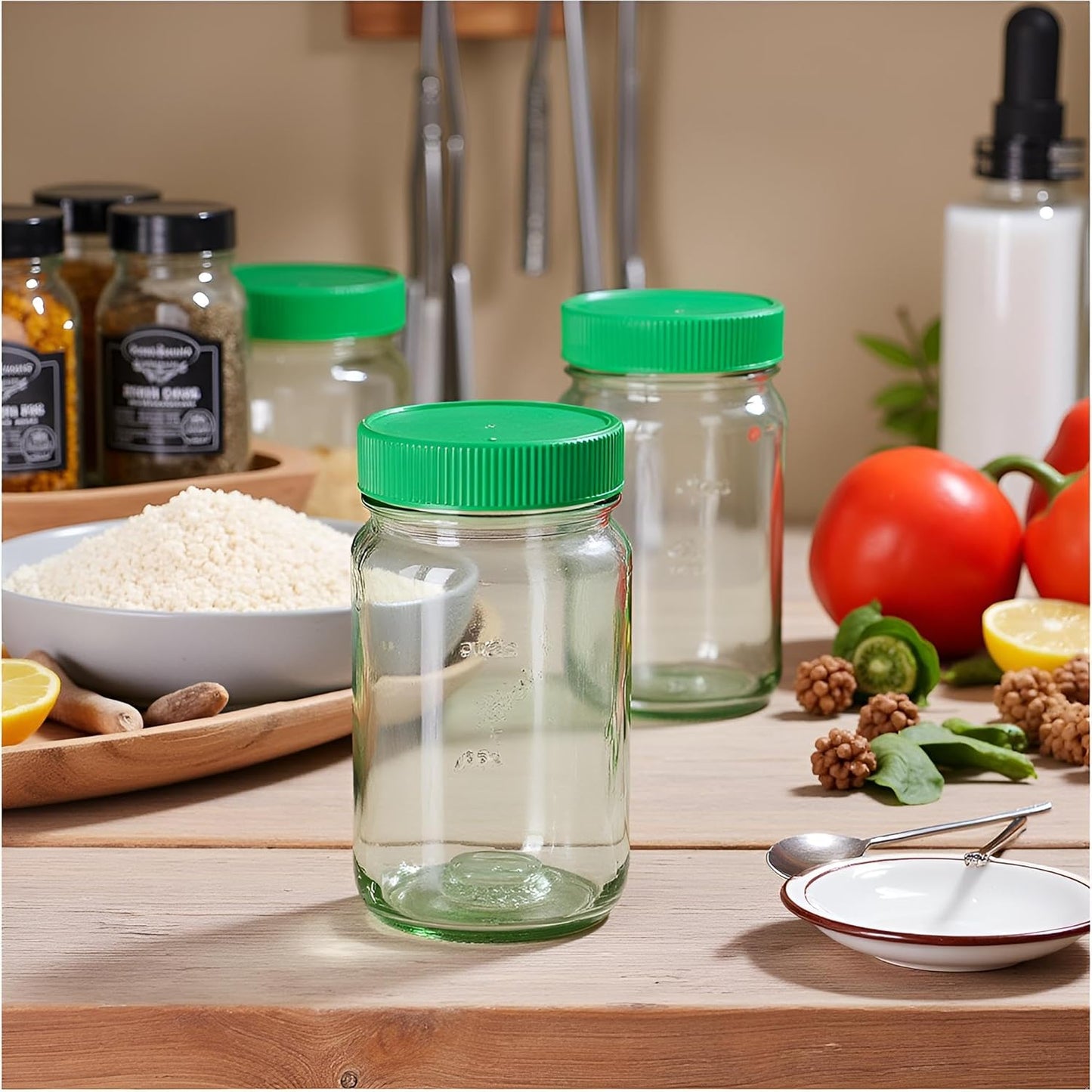 JARMING COLLECTIONS 16oz Glass Mason Jars with BPA-Free Plastic Lids – Regular Mouth Pint Mason Drinking and Storage Jars for Kitchen, Pantry, Canning, and Food Storage