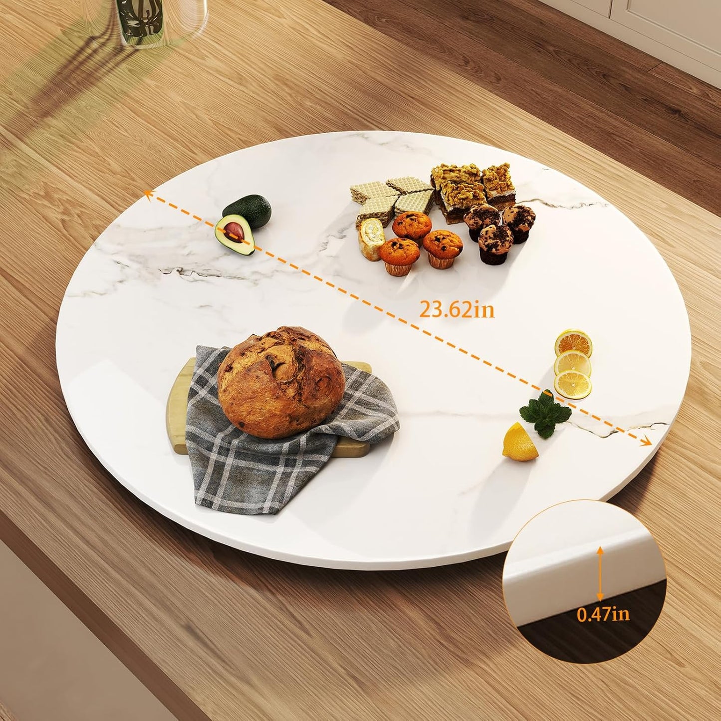 23.6" Lazy Susan for Table Top Sintered Stone Rotating Serving Tray for Dining Table, Kitchen Lazy Susan Organizer Spinning Rotating Food Server Party Centerpieces
