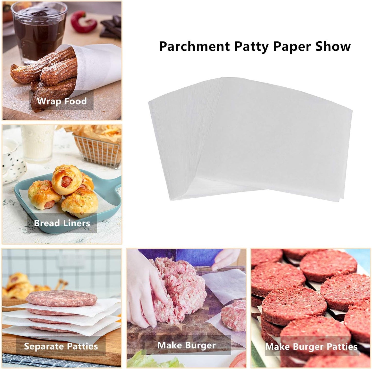 Katbite Hamburger Patty Paper 1000Pcs, 5.5"x5.5" Non Stick Parchment Paper Squares Sheets for Patty Seperate, Burger Press, Ground Beef, Freezing or Candy Wrappers, Use for Oven, Microwave or Freezer