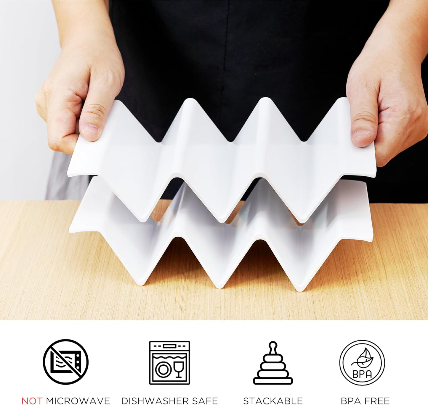 TP Taco Holder Stands, Set of 2 Melamine Large Taco Serving Rack Tray with Handle, Holds 3 Tacos, Dishwasher Safe, Ideal for Taco Night, Party, Home, Fiesta, White