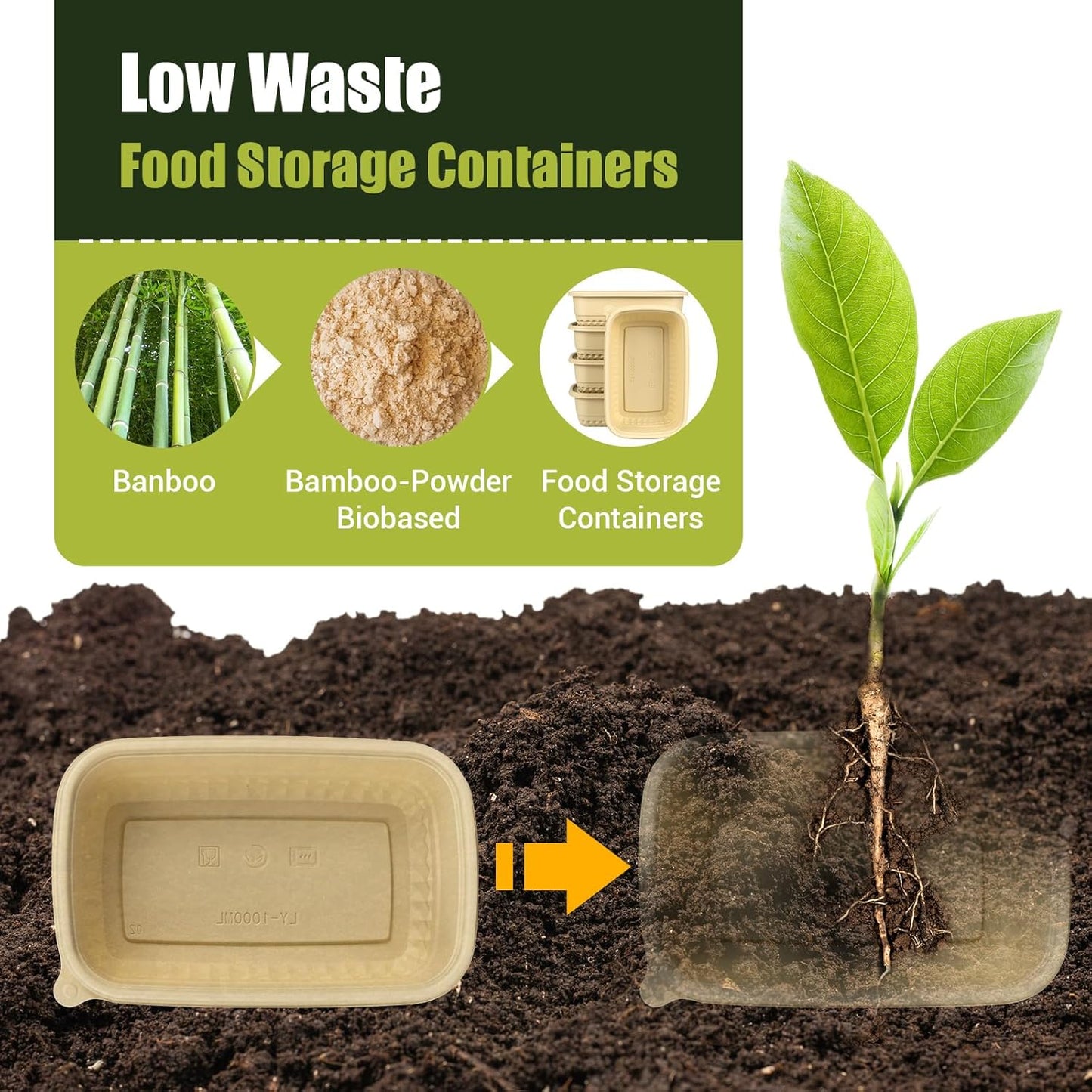 25Pack(50pcs) Meal Prep Containers Reusable, 32oz Bamboo-Powder Food Containers with Lids, Plant-based To Go Containers for Lunch - Microwave, Freezer, Dishwasher Safe