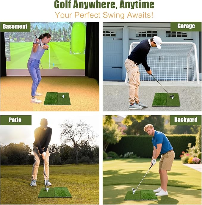 SIOTMERA 23x16IN & 5x4FT Golf Mat, Dual-Turf Golf Hitting Mat with High-Elasticity EVA Anti-Slip Bottom, Anti-Deformation,Reinforced Glue, Ideal for Swing,Chipping Practice,Indoor/Outdoor