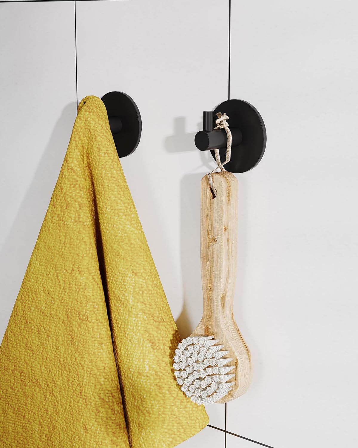 Paper Towel Holder Under Cabinet, Self Adhesive or Wall Mounted SUS304 Stainless Steel Paper Towel Holder for Kitchen, Bathroom(2 Towel Hooks, Matte Black)