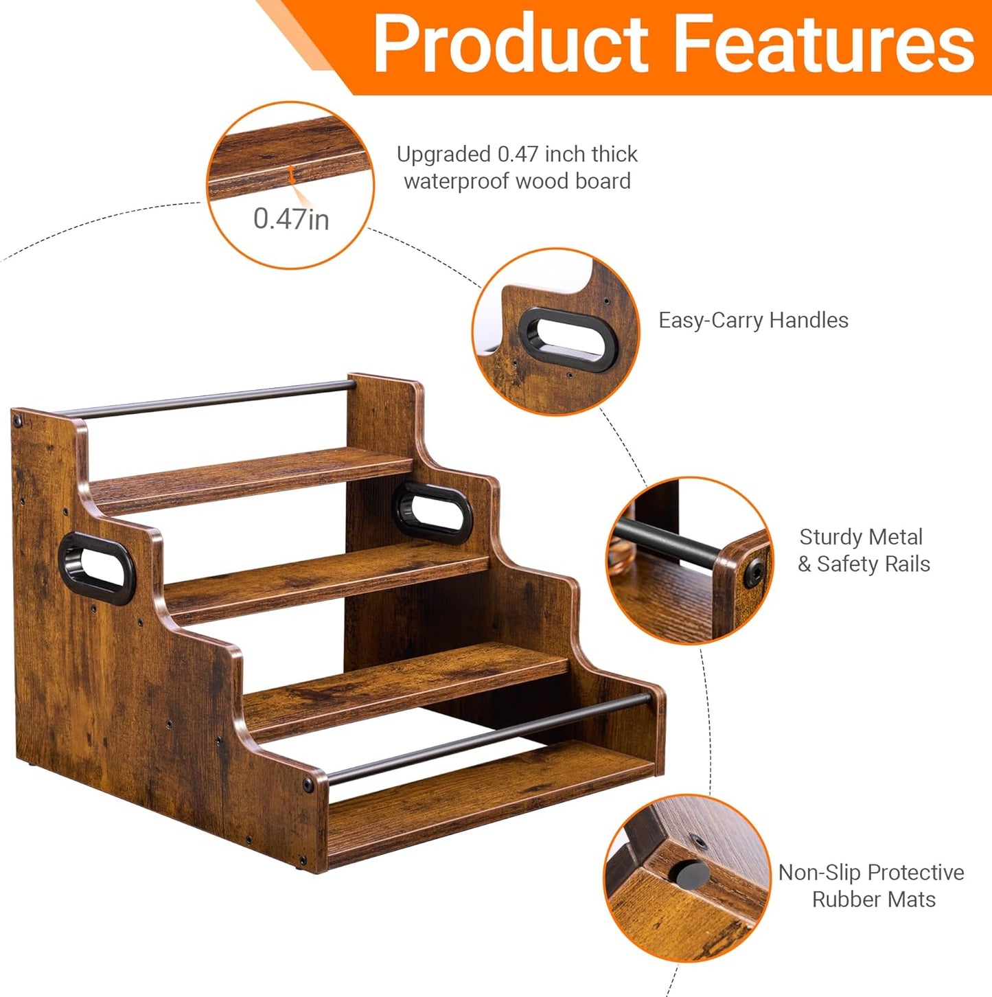 2 Pack 4-Tier Liquor Bottle Display Shelf, 16-Inch Wooden Bar Shelves for Liquor Bottles, Countertop Whiskey Shelf and Bourbon Shelf Organizer for Home Bar, Kitchen (Rustic Brown)