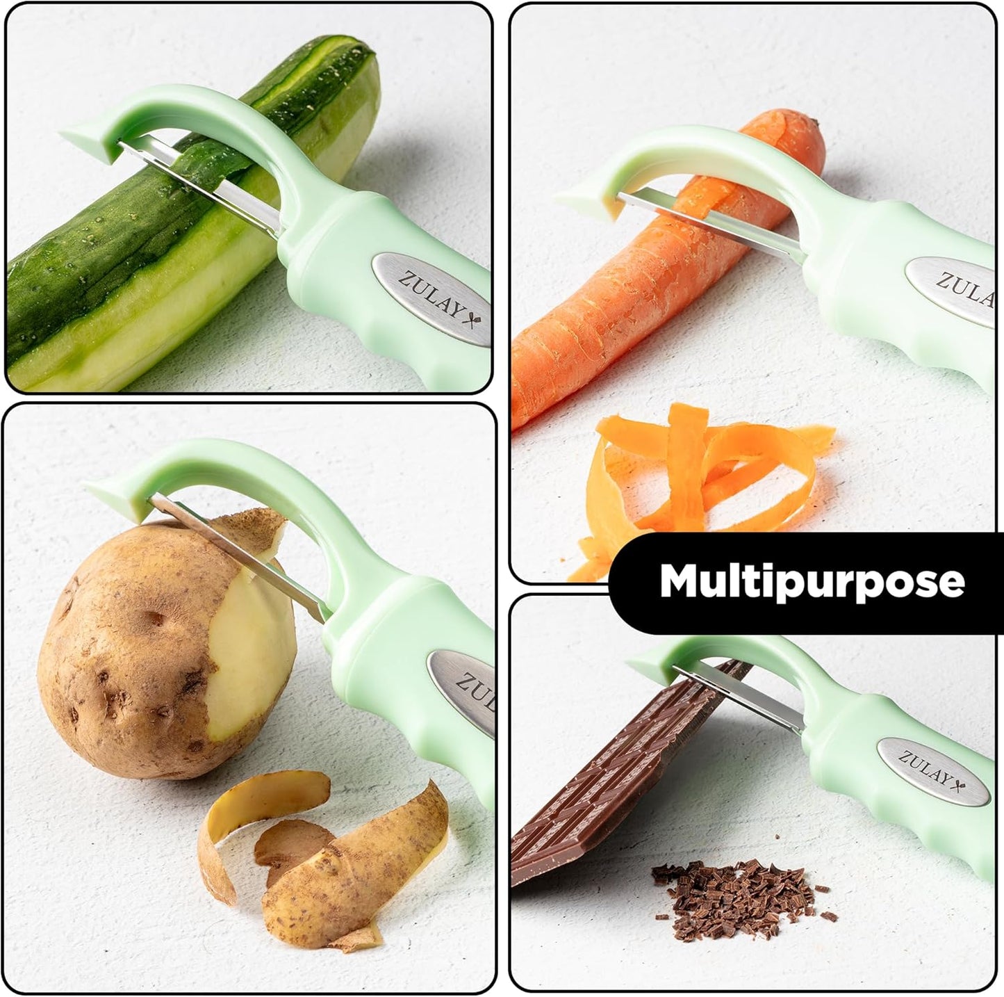 Zulay Kitchen Premium Vegetable Peeler for Kitchen - Swivel Peeler with Razor Sharp Stainless Steel Blades & Strong Ergonomic Handle - Dishwasher Safe, Easy To Use with Blemish Remover - Mint