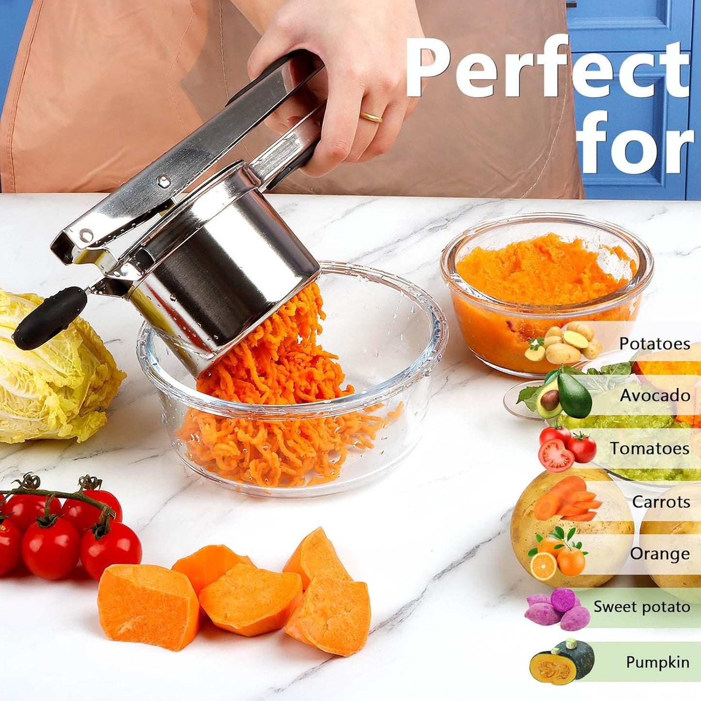 KAYCROWN Potato Ricer, Heavy Duty Stainless Steel Potato Masher and Ricer for Mashed Potatoes Tool, Lemon Squeezer