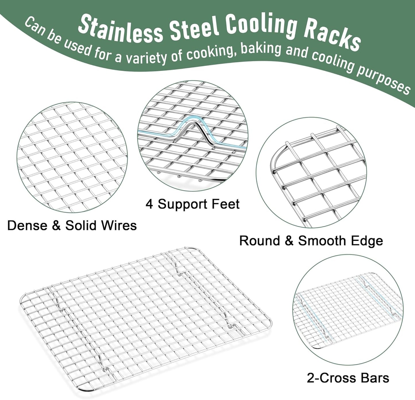 Quarter Sheet Pan with Wire Rack Set (2 Baking Sheets+2 Racks), Homikit Stainless Steel Baking Tray with Grid Cooling Rack for Toaster Oven Roasting, Metal Bacon Cookie Jelly Roll Pan, 12" x 10" Inch