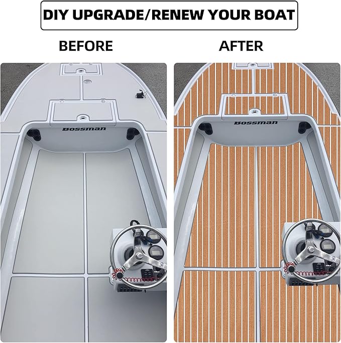 FOCEAN Boat Flooring EVA Foam Boat Decking Faux Teak Marine Flooring Boat Mat Boat Carpet Sheet for Motorboat RV Yacht Kayak Surfboard, 94.5"x 47.2"/35.4"/23.6"/15.7"