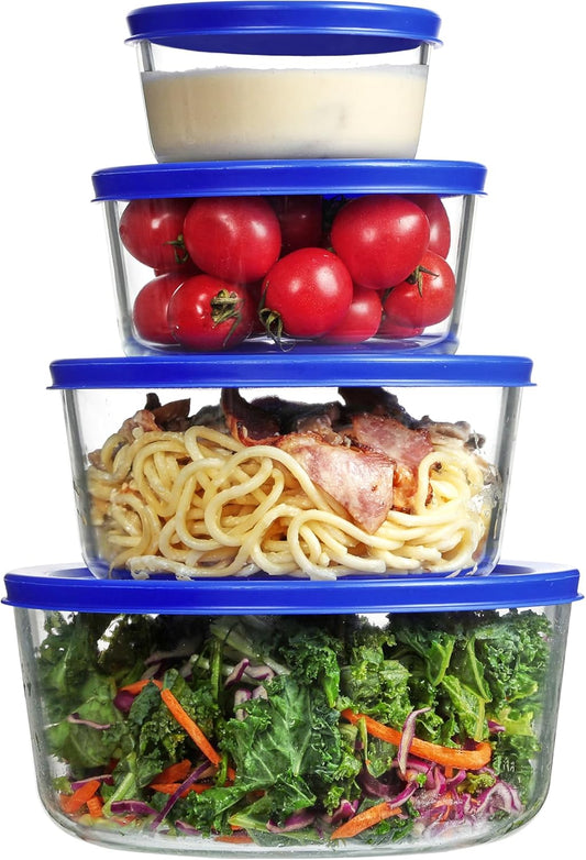 Vtopmart 4 Pack Glass Bowls with Lids (1, 2, 4, 7 Cup), Food Storage Containers, Meal Prep and Leftovers Keeper, Lunch Container, Microwave, Dishwasher & Freezer Safe